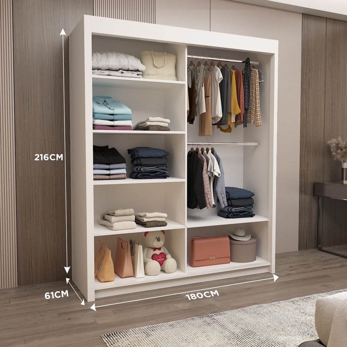 Venice 180cm Freestanding Wardrobe – Sleek Sliding Door Cupboard