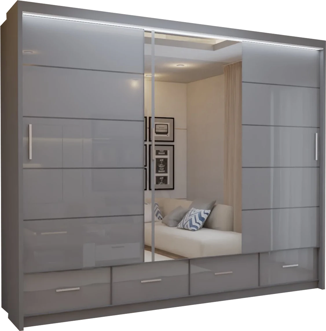 Flavia 3-Door High-Gloss Sliding Wardrobe - 250 cm - product image