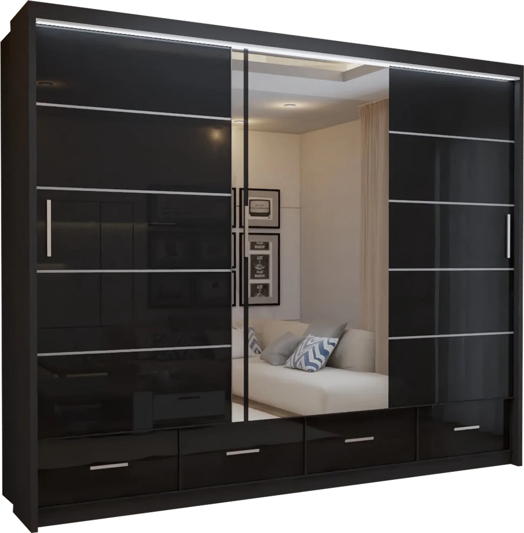 Flavia 3-Door High-Gloss Sliding Wardrobe - 250 cm - product image 1