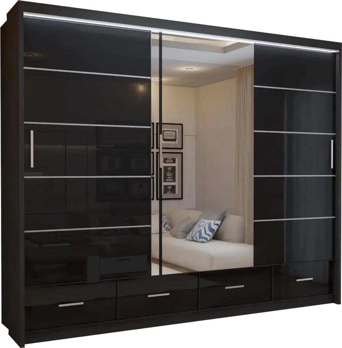 Flavia 3-Door High-Gloss Sliding Wardrobe - 250 cm - product image 1