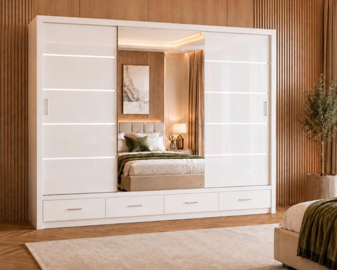 Flavia 3-Door High-Gloss Sliding Wardrobe - 250 cm - product image 2