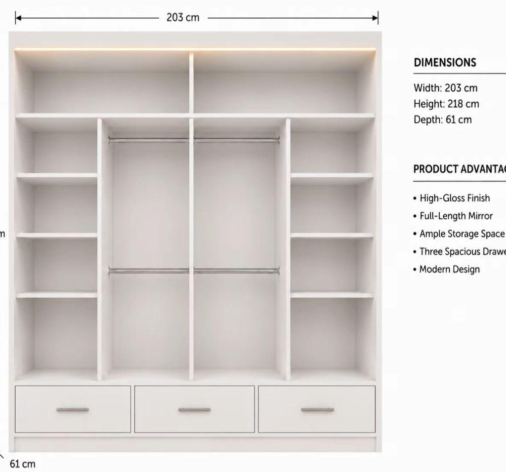 Flavia 2-Door High Gloss Sliding Wardrobe 203 cm - product image 2