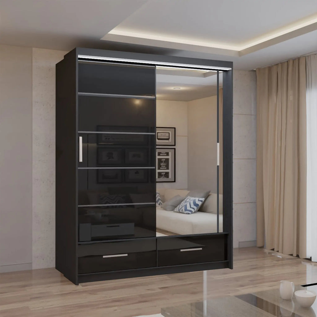 Flavia High Gloss Sliding Door Wardrobe - 150 cm - product image 2