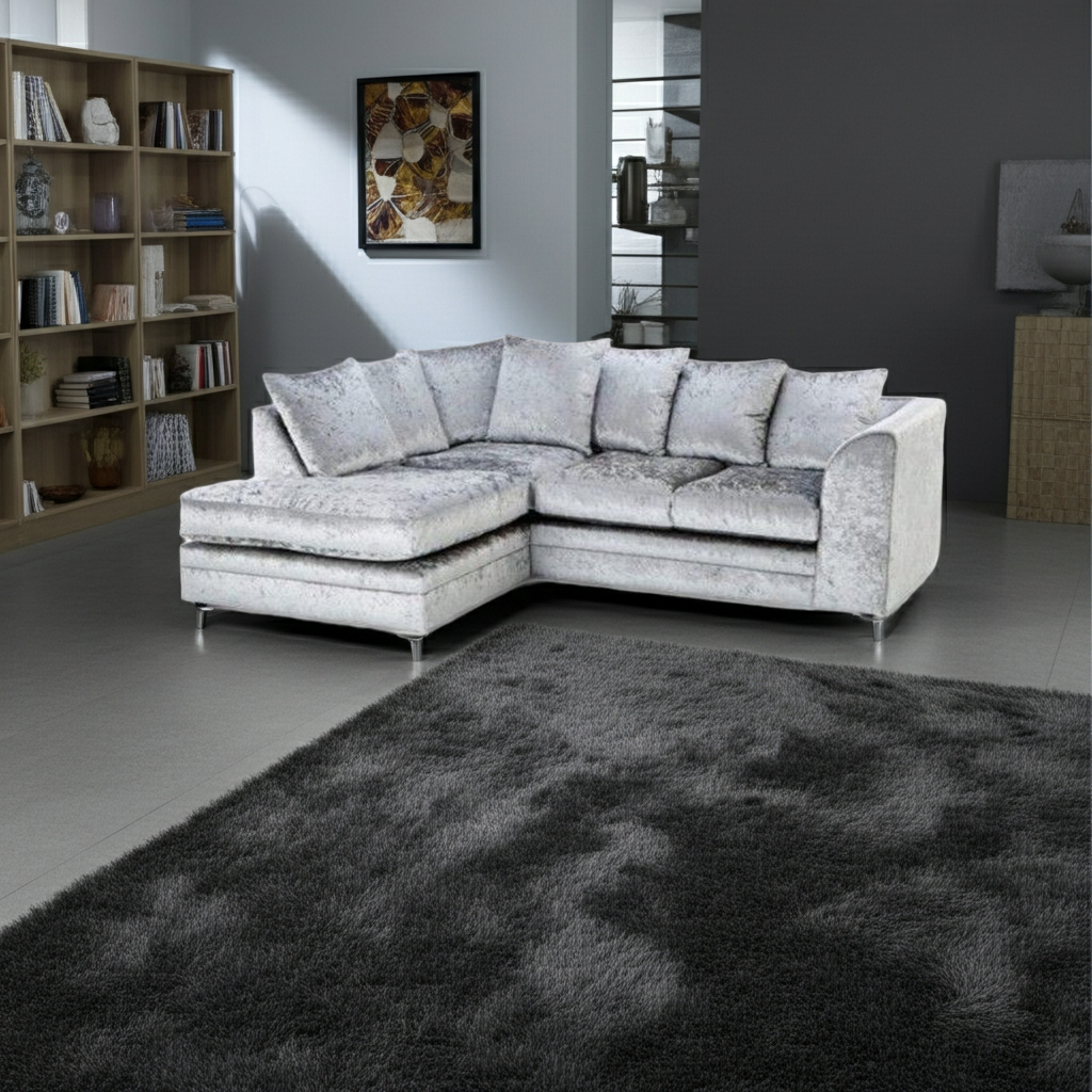 Crushed Velvet 4 Seater Corner Sofa- Left Hand Corner