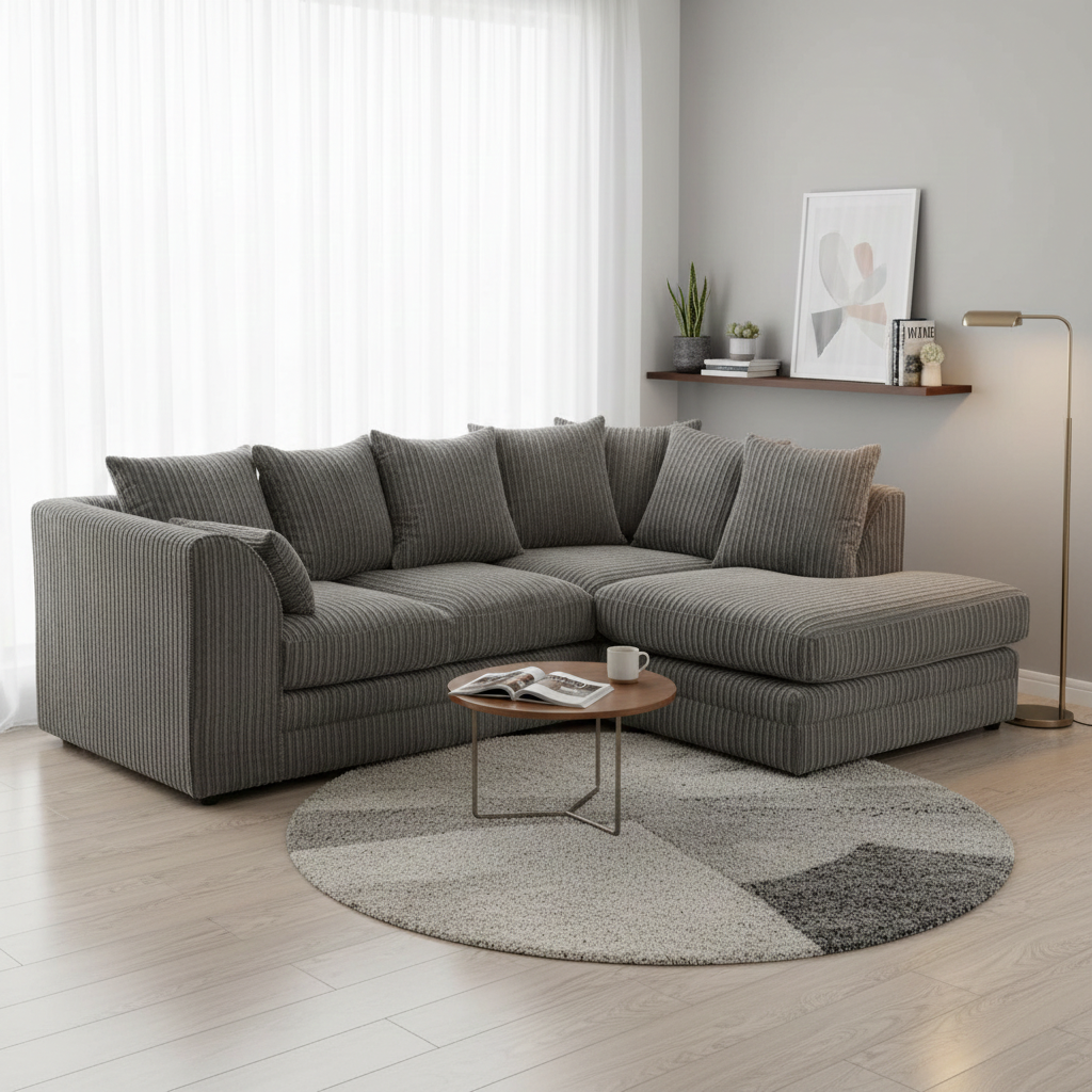 Manny L Shape Jumbo Cord 4 Seater Corner Sofa - Right Hand Corner