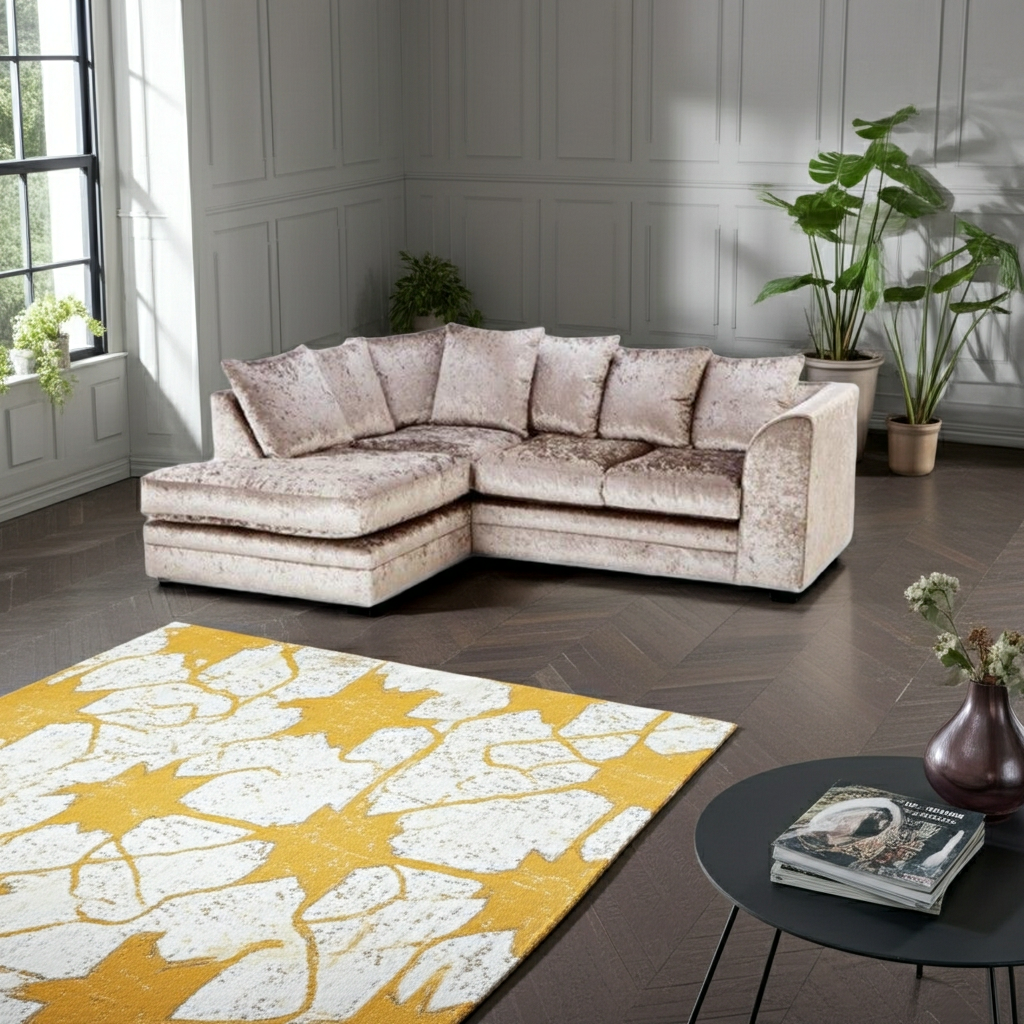 Crushed Velvet 4 Seater Corner Sofa- Left Hand Corner