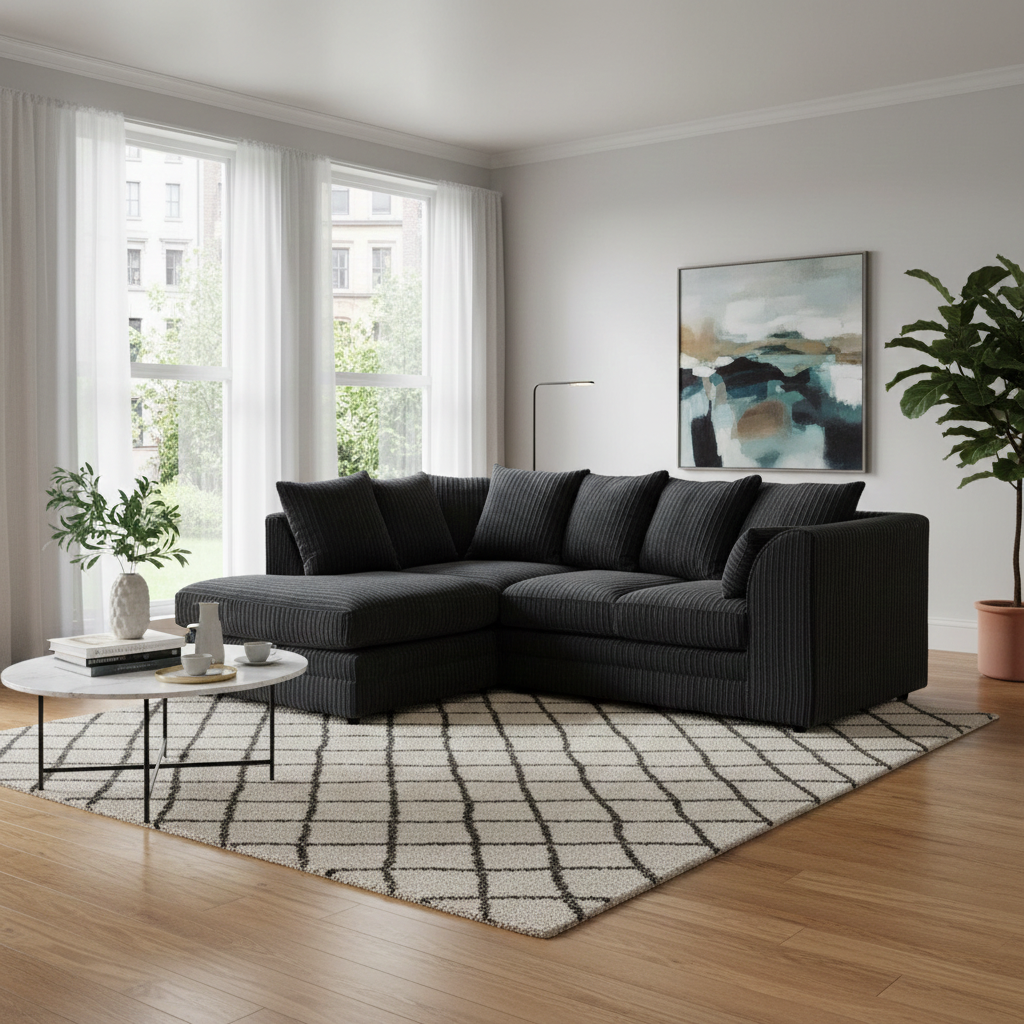 Manny L Shape Jumbo Cord 4 Seater Corner Sofa - Left Hand Corner