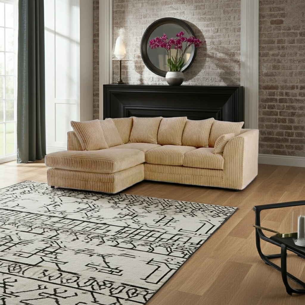 Manny L Shape Jumbo Cord 4 Seater Corner Sofa - Left Hand Corner