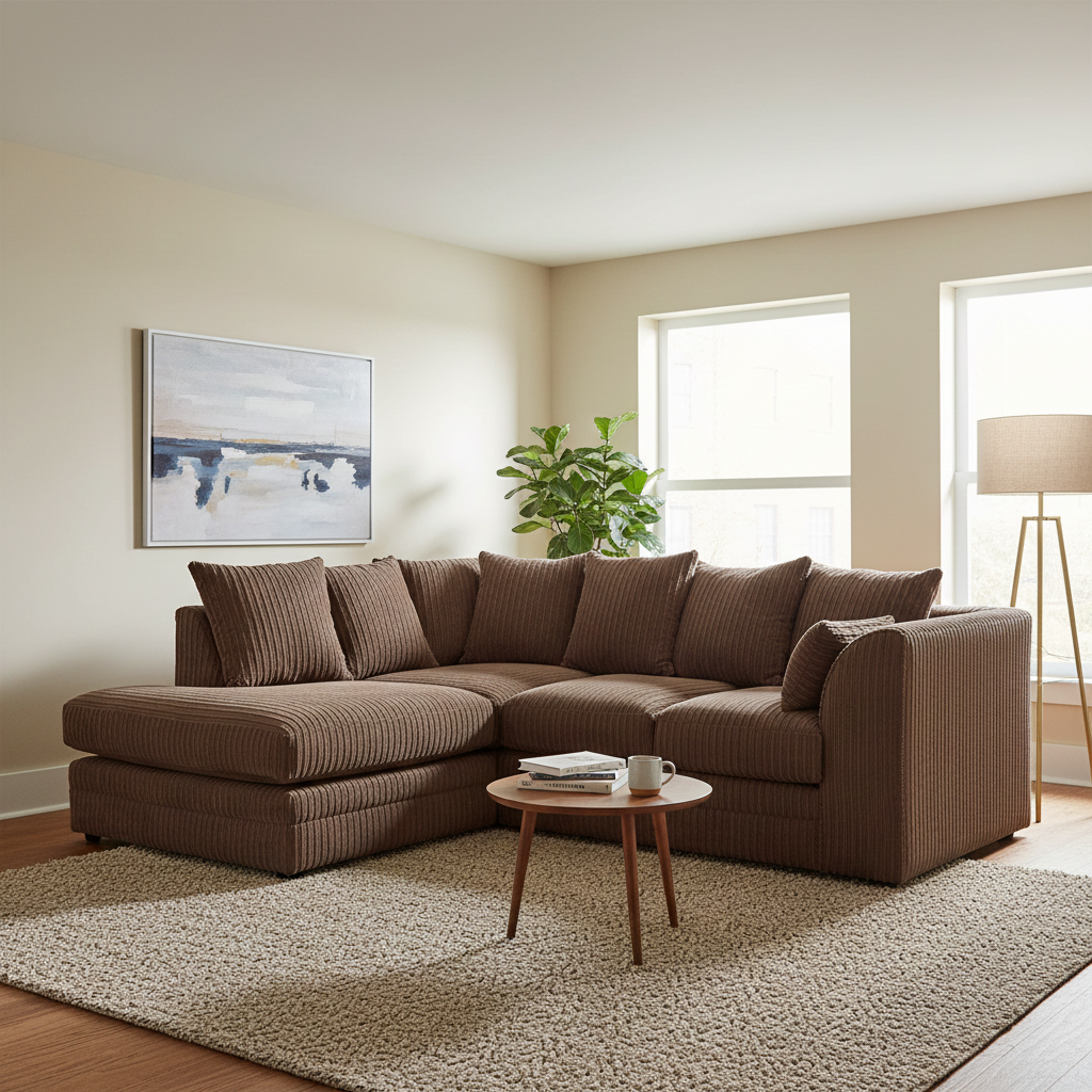 Manny L Shape Jumbo Cord 4 Seater Corner Sofa - Left Hand Corner
