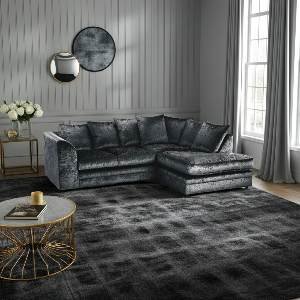 Crushed Velvet 4 Seater Corner Sofa- Right Hand Corner