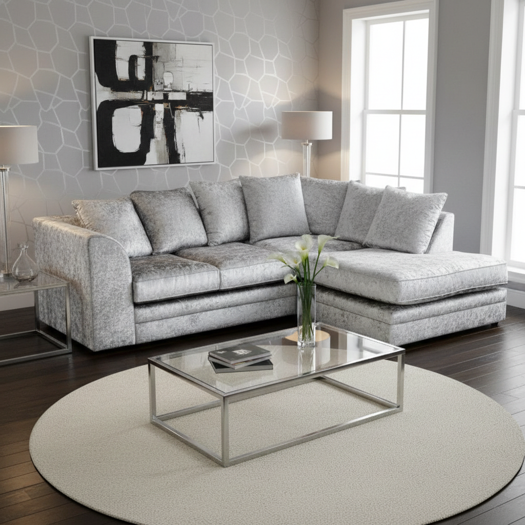 Crushed Velvet 4 Seater Corner Sofa- Right Hand Corner
