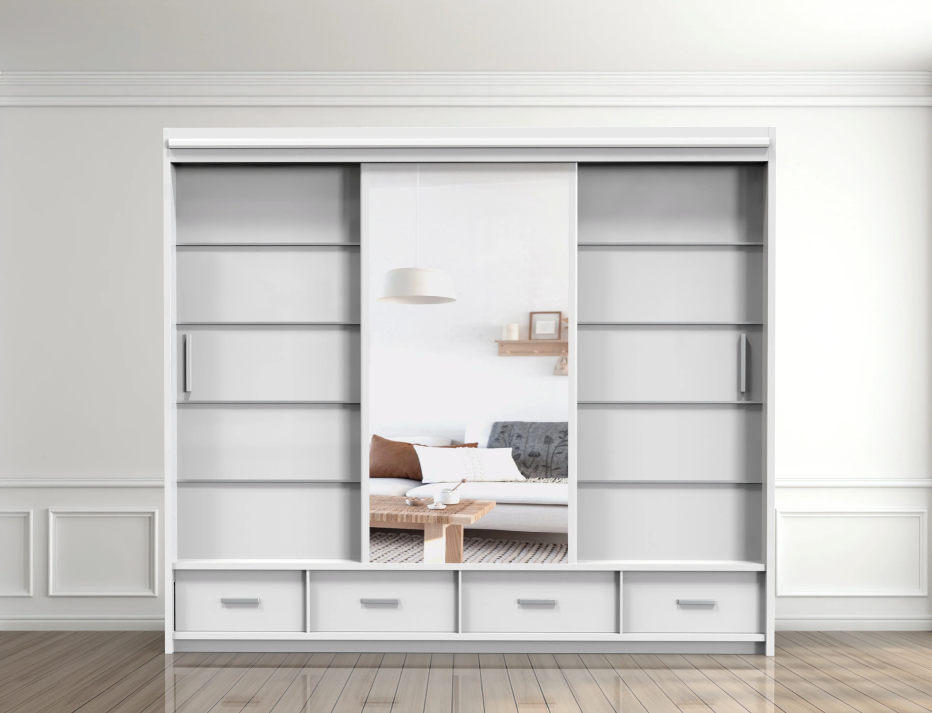 Florence High Gloss Wardrobe with Sliding Mirrors and Metallic Handles