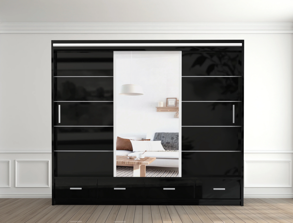 Florence High Gloss Wardrobe with Sliding Mirrors and Metallic Handles