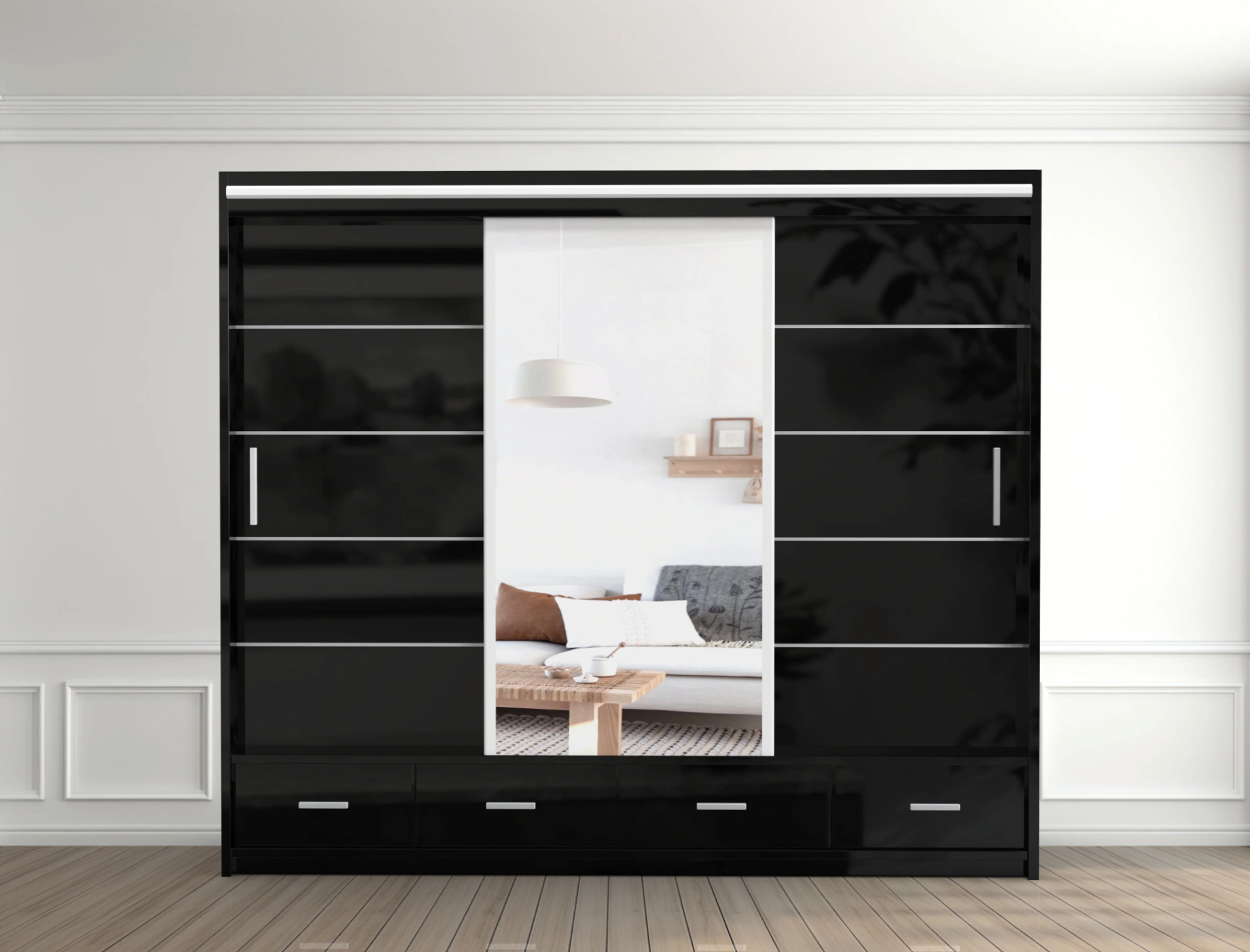 Florence High Gloss Wardrobe with Sliding Mirrors and Metallic Handles