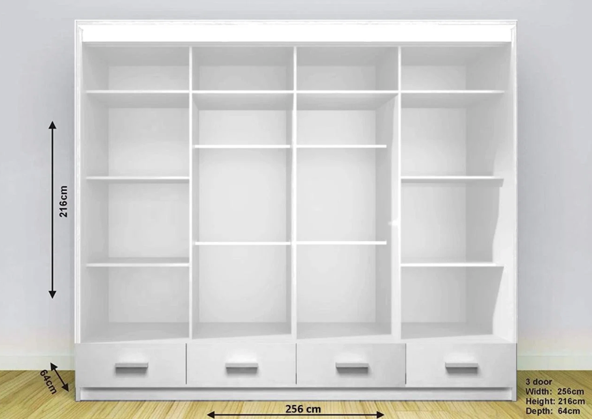 Florence High Gloss Wardrobe with Sliding Mirrors and Metallic Handles