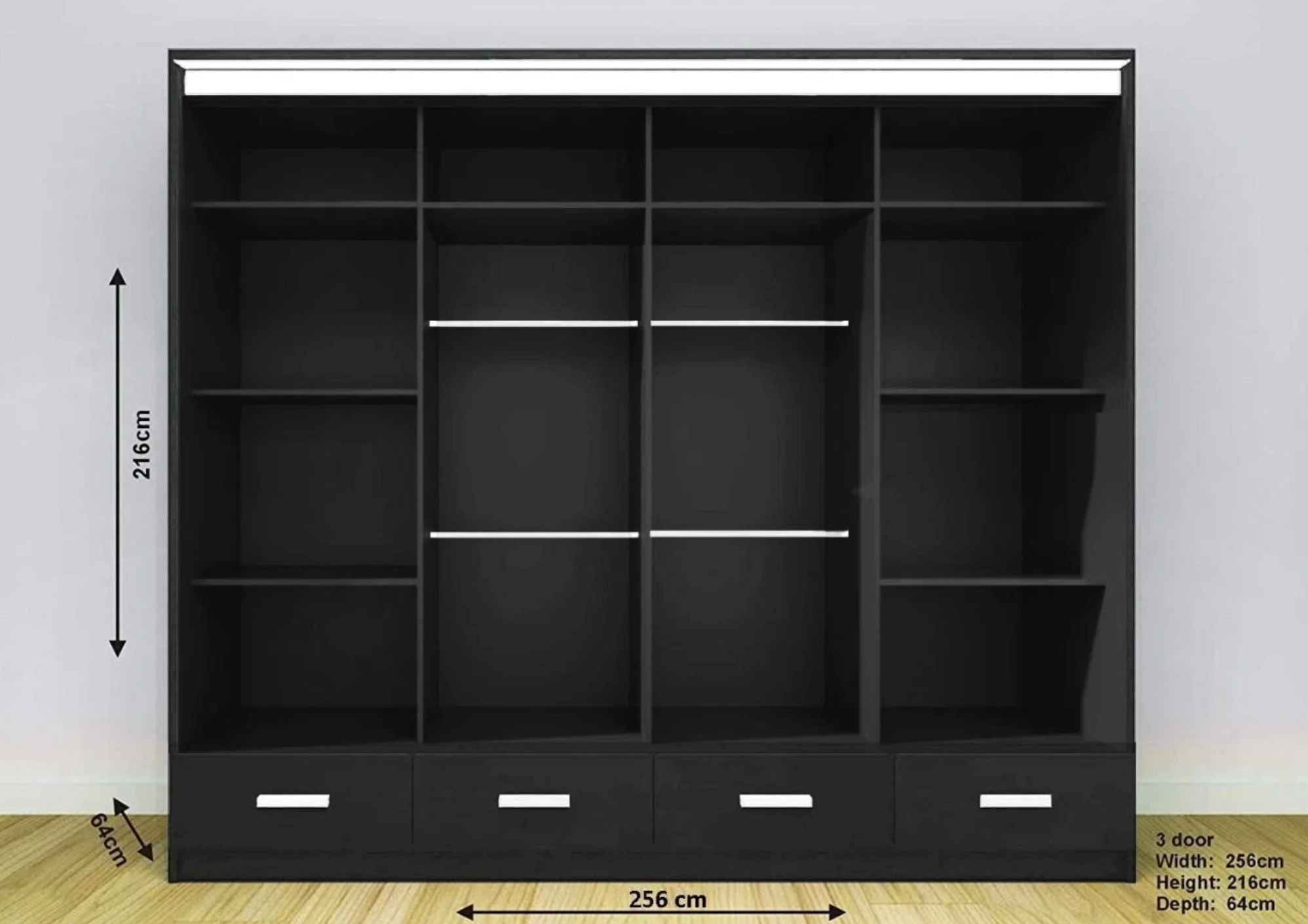 Florence High Gloss Wardrobe with Sliding Mirrors and Metallic Handles