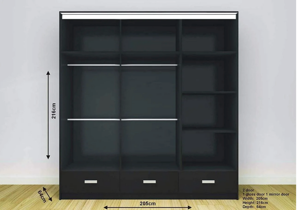 Florence High Gloss Wardrobe with Sliding Mirrors and Metallic Handles