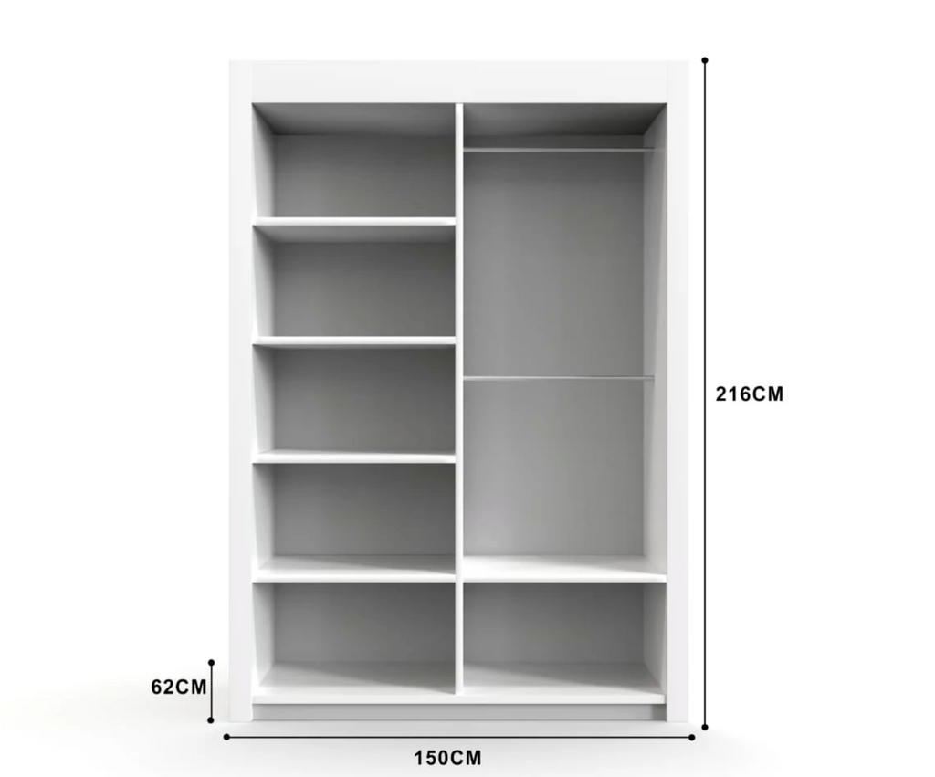 Contemporary Milan Wardrobe – 2 Door 150cm Wide Clothes Storage