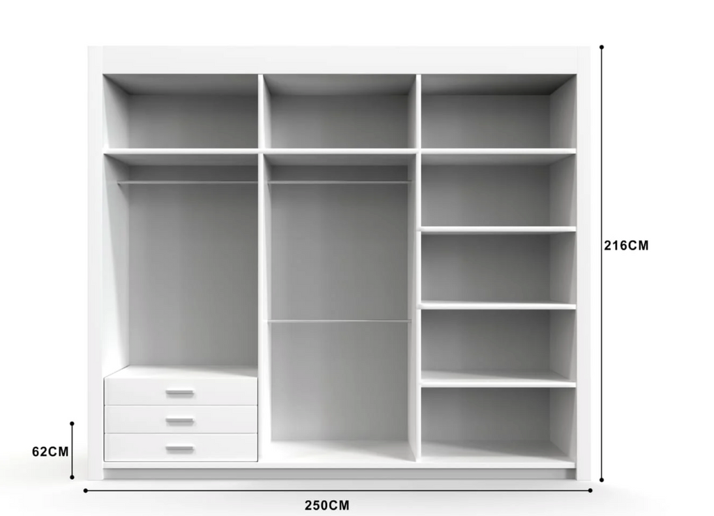250cm Milan Wardrobe – Stylish Storage with Shelves & Rail