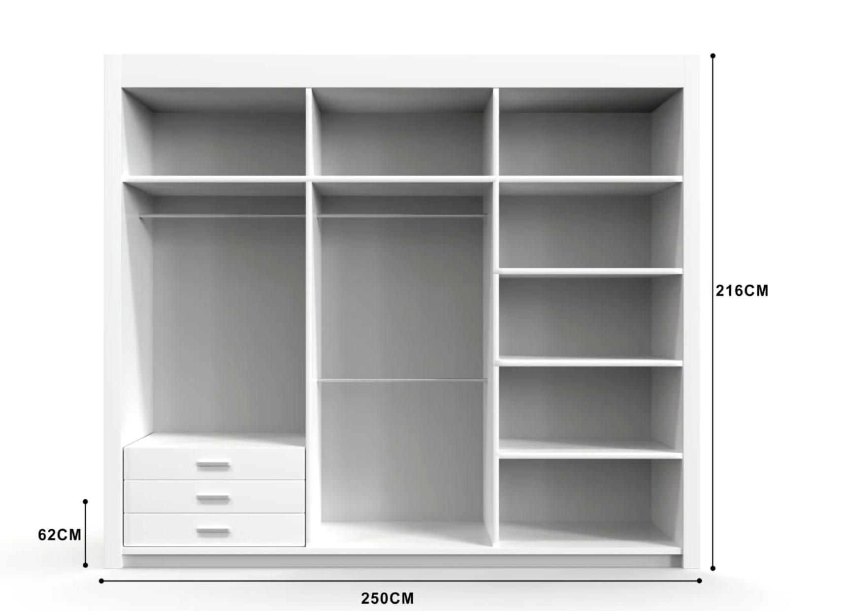 250cm Milan Wardrobe – Stylish Storage with Shelves & Rail