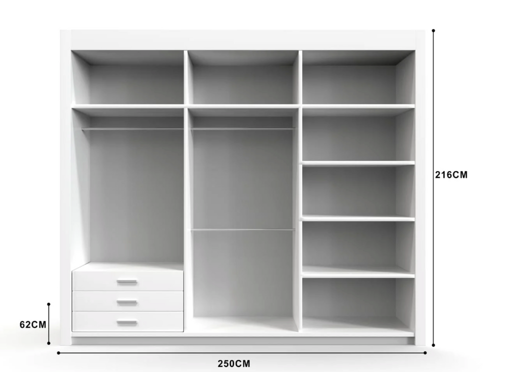 Lyon 3 Door Wardrobe 250cm – Huge Modern Storage with Shelves & Rails