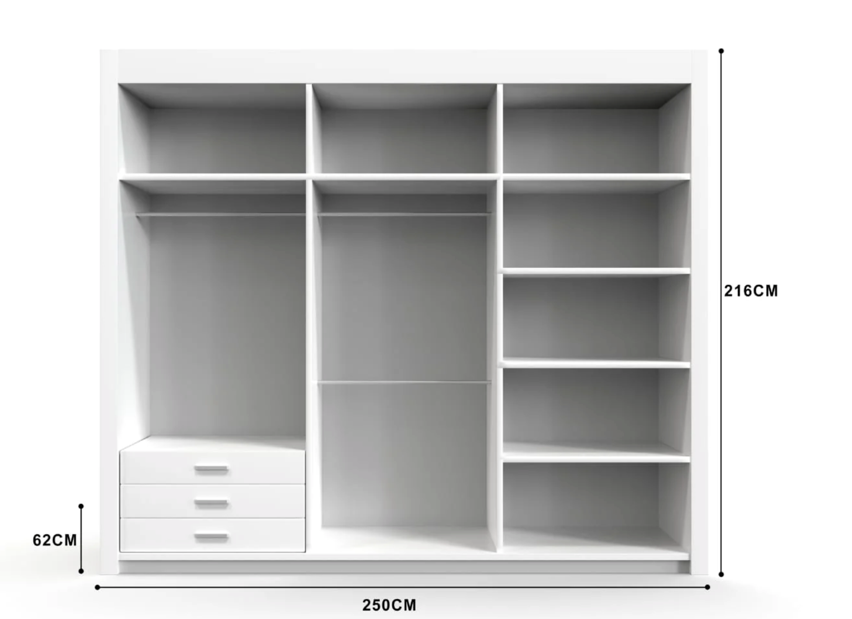 Lyon 3 Door Wardrobe 250cm – Huge Modern Storage with Shelves & Rails