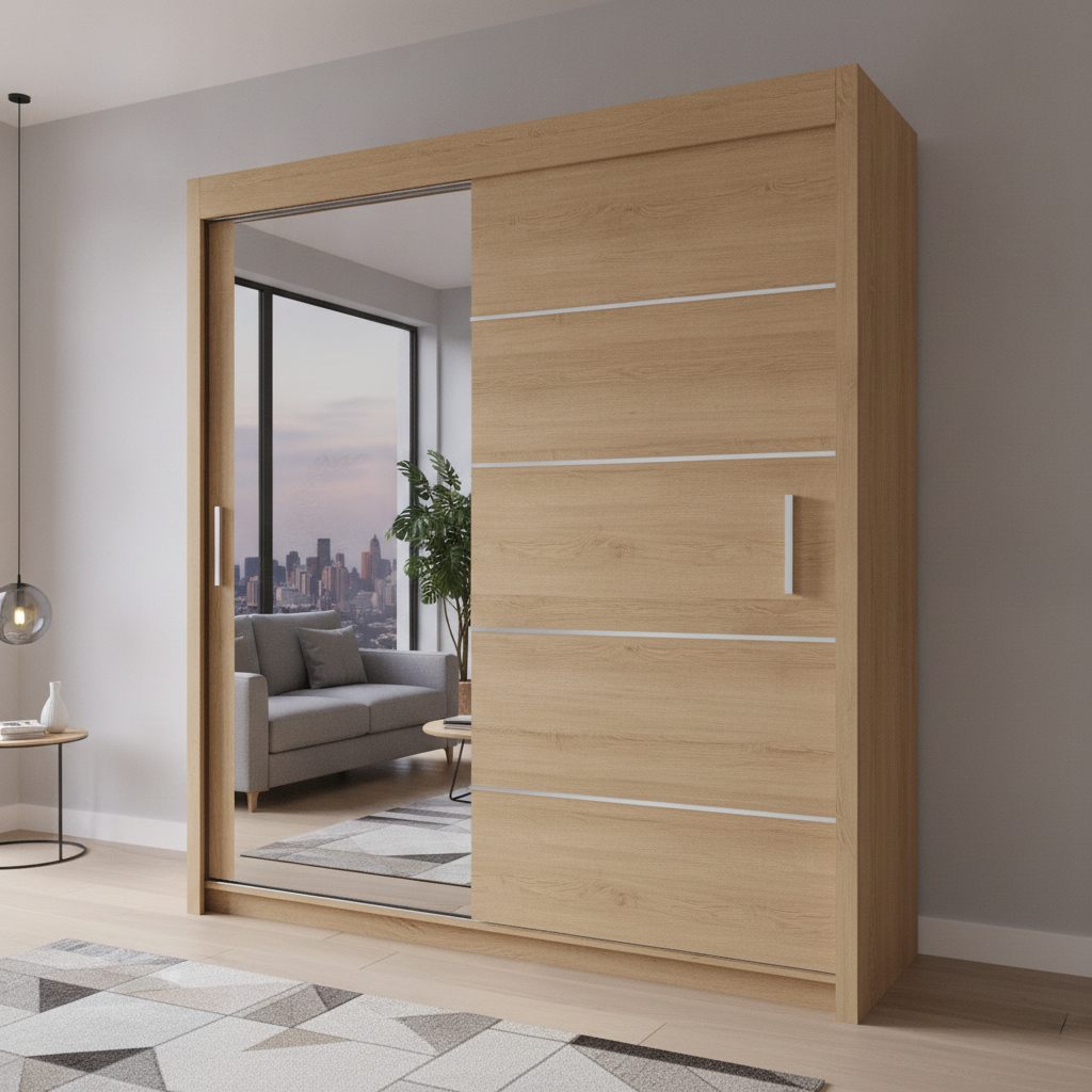 Lyon Wardrobe 203cm – Large Sliding Door Cupboard for Bedroom Storage