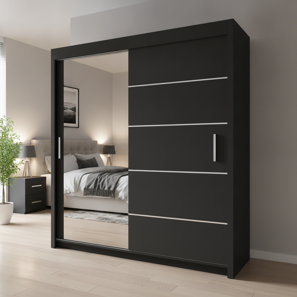 Lyon Wardrobe 203cm – Large Sliding Door Cupboard for Bedroom Storage