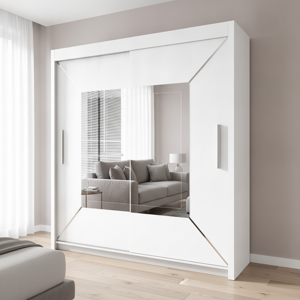 Venice Sliding Wardrobe 203cm – Luxury Closet with Mirror & Shelves